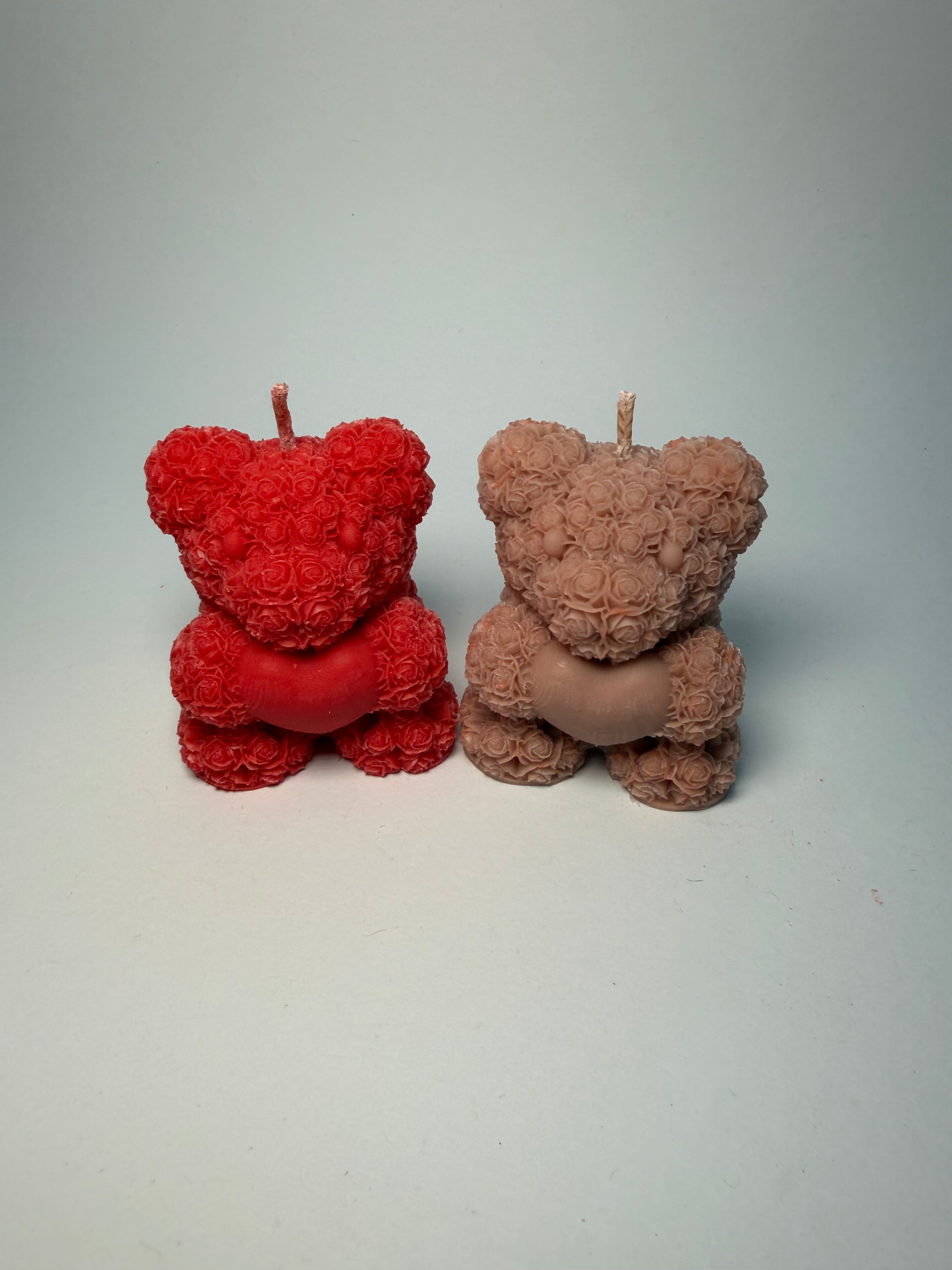 Rosenteddy mit Herz | Rosenteddykerze