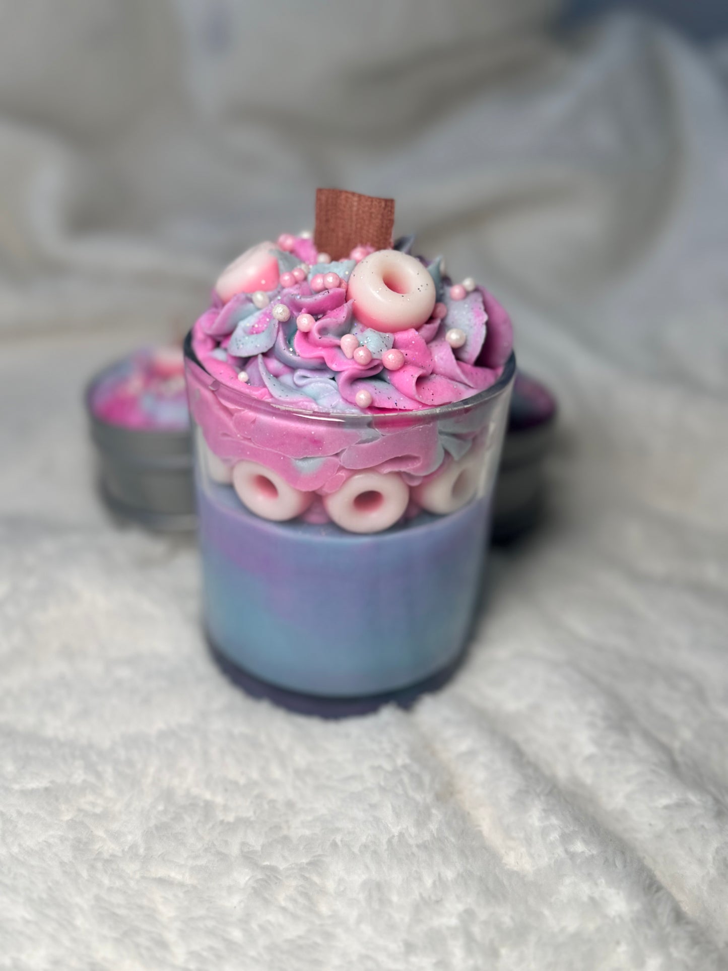 Cotton Candy Kerze | Einzelstück | Duftkerze | Dessertkerze | Donutkerze | Kerze im Glas