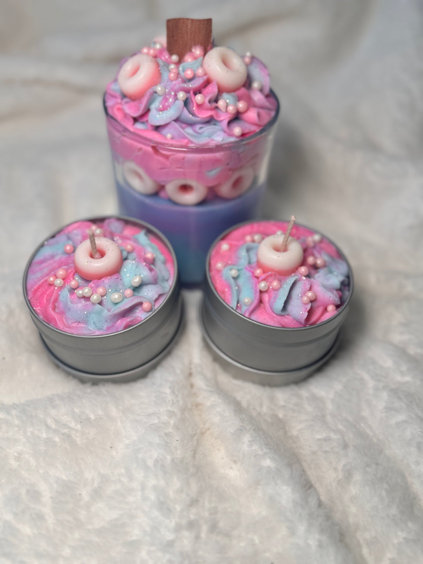 Cotton Candy Kerze | Einzelstück | Duftkerze | Dessertkerze | Donutkerze | Kerze im Glas